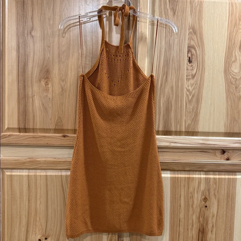 Ultra Flirt Rust Knit Fitted Open Back Boho Chic Cowgirl Halter Style Dress - Picture 5 of 11